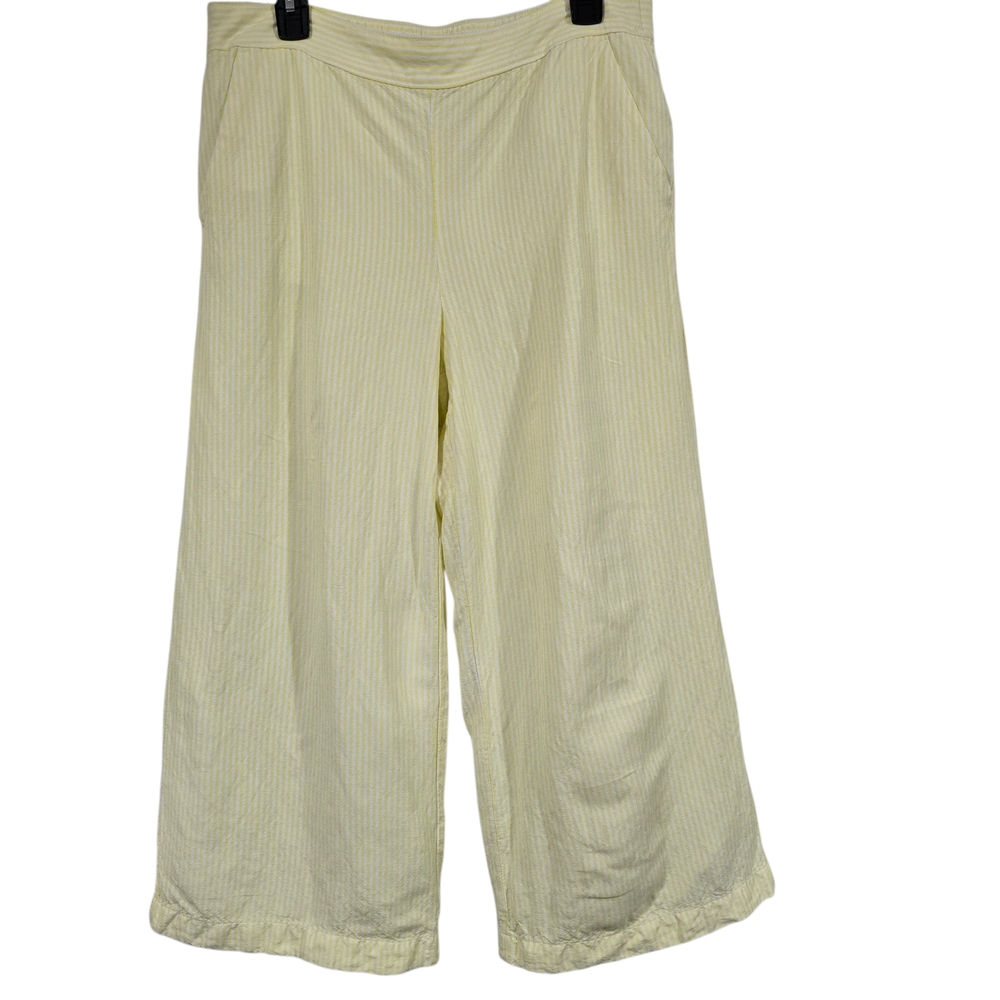 LOFT Linen Blend Pale Yellow Pinstripe Wide-Leg Lined Capri Pants Size L